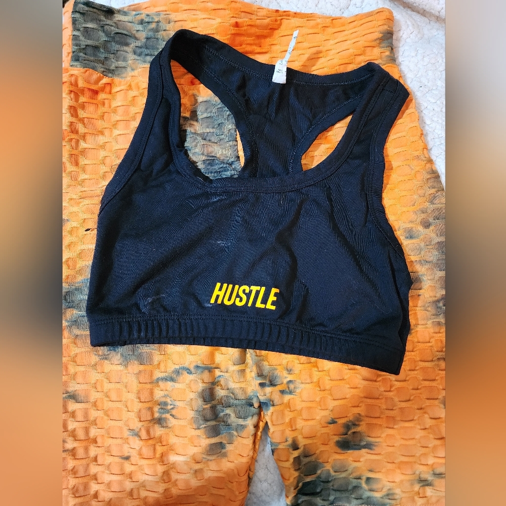 Orange And Black Sports Set with Orange 'Hustle' Print
